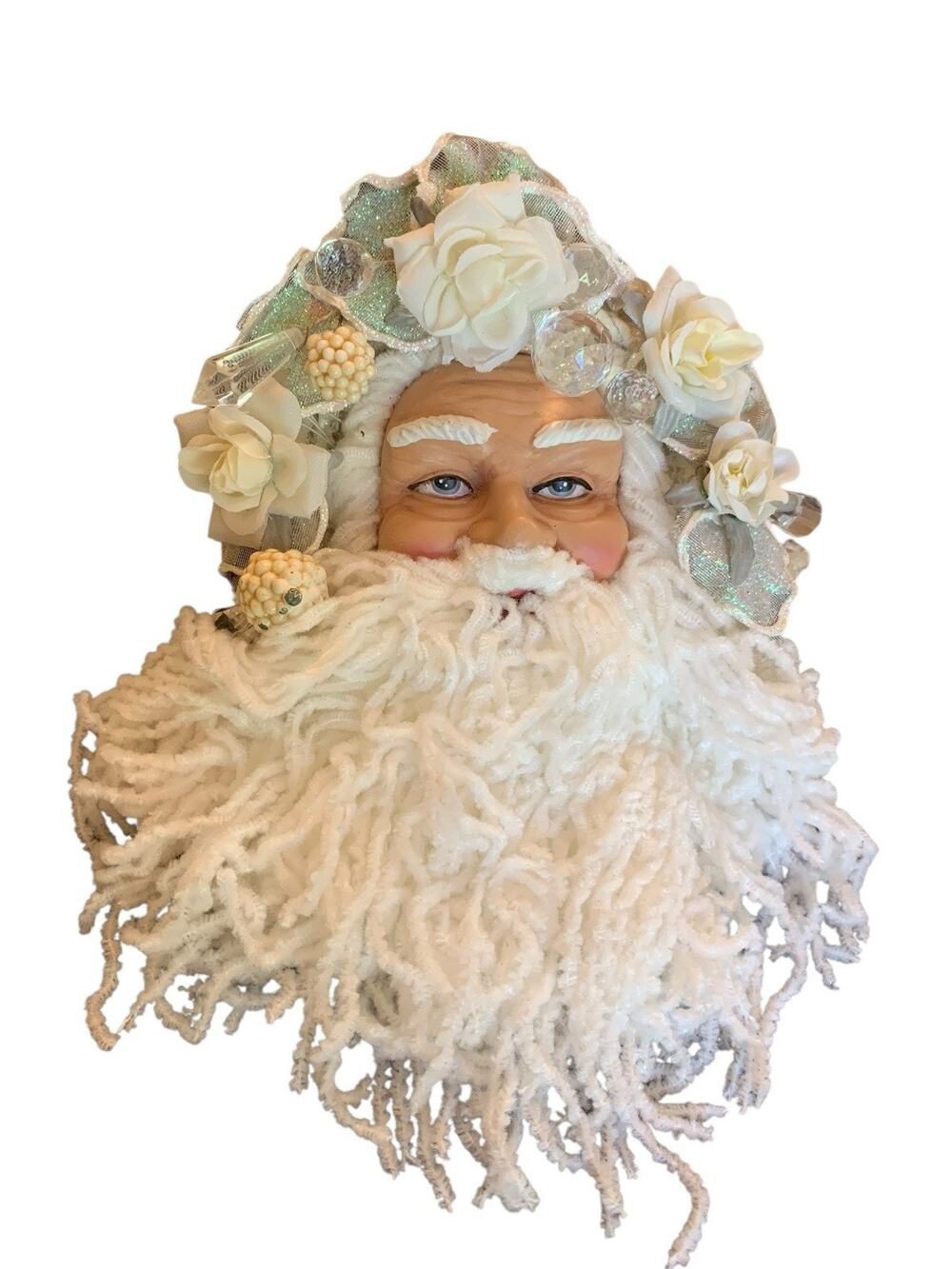 Vintage Christmas Santa Claus Head Wreath Floral Wall Door Hanging Decor White
